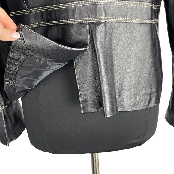 VINTAGE COLEBROOK 90S BLACK LEATHER STITCHED CLASSIC COLLARED ZIP UP MOTO JACKET - Picture 12 of 16